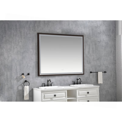 Miroir de salle de bain à DEL avec cadre en aluminium, miroir de meuble-lavabo mural, antibuée, mémoire, 3 couleurs, gradation continue