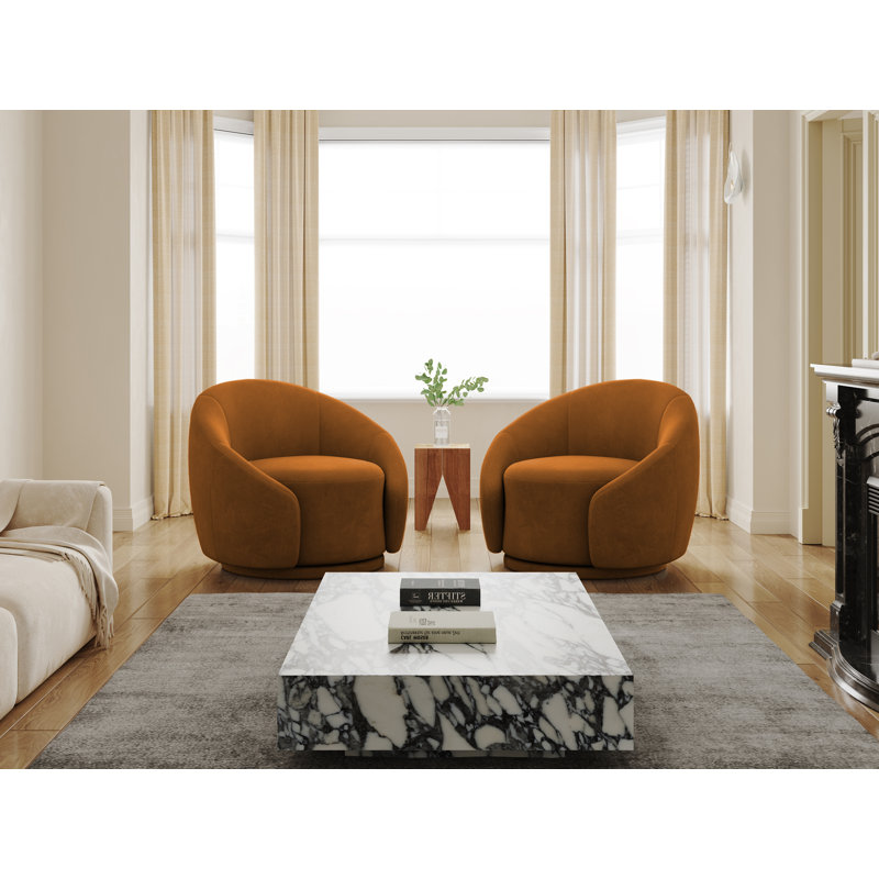 Fauteuil demi-tonneau pivotant rembourré Aunna, Velours orange