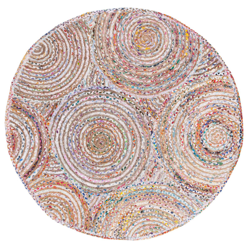 Demaio Hand-Woven Beige/White Area Rug, Round 6'