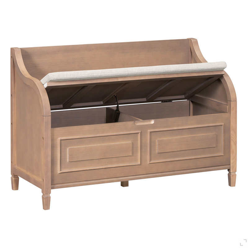 Rustic Style Solid Wood Entryway Multifunctional Storage Bench With Safety Hinge, Brown Oak