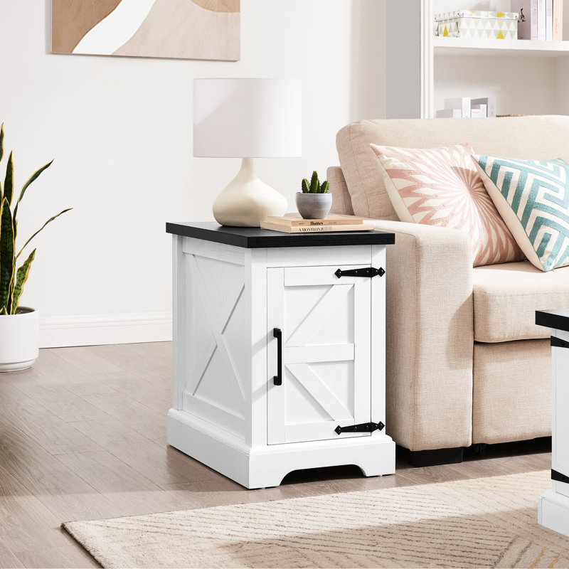 Table de bout style avec tablette réglable, côté rustique blanc pour table de salon et de chambre à coucher, tablette, Blanc