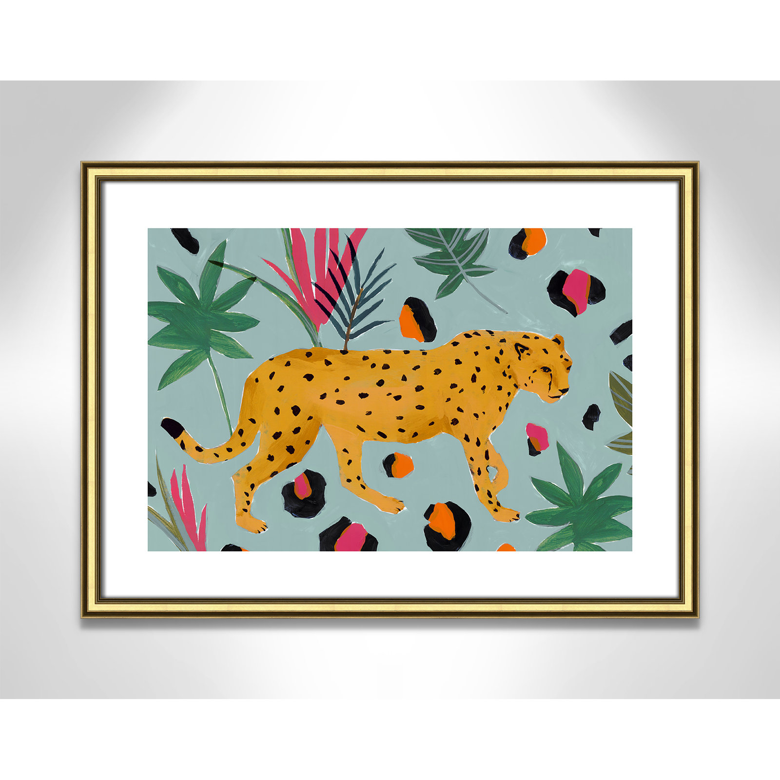 Nyles "Walking Cheetah II" Painting by Isabelle Z, 17" H x 23" W x 0.88" D, Gold Framed Paper