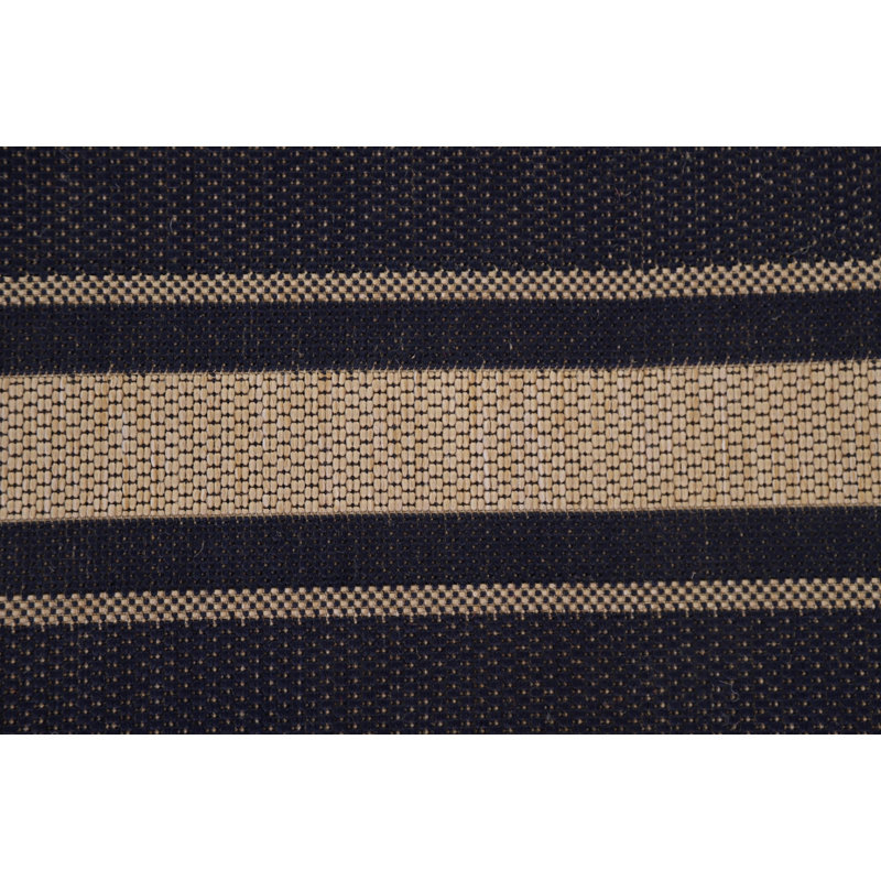 Striped Hand-Knotted Rectangle 7'10" x 9'10" Jute Area Rug in Beige/Blue