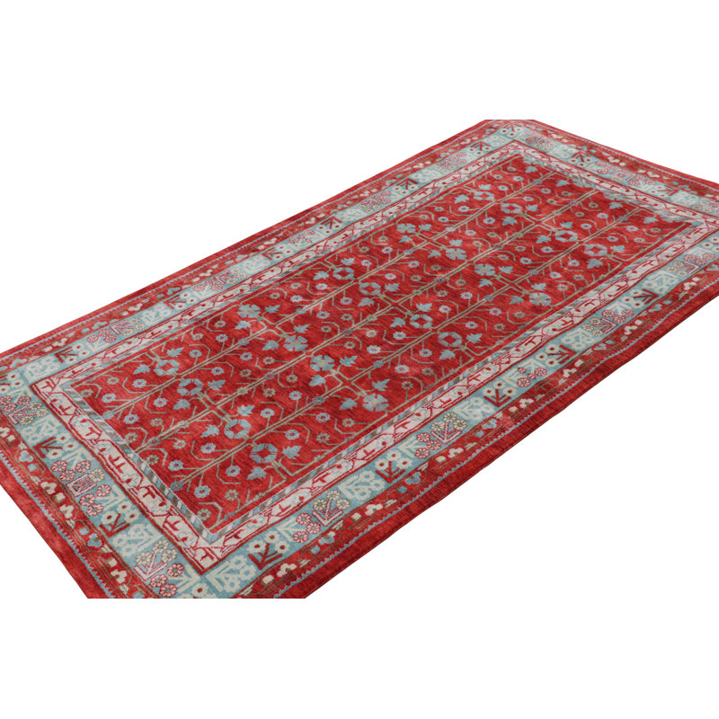 Rug & Kilim’S Khotan Style Rug In Red And Blue With Geometric Patterns