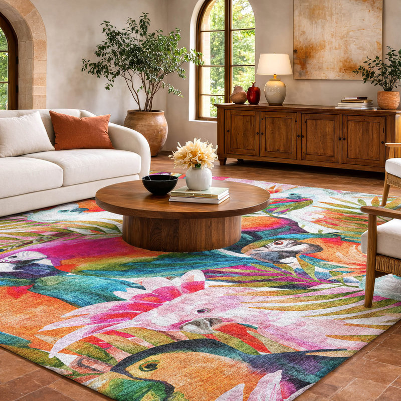 Tapis d'oiseaux tropicaux de qualité supérieure lavable à la machine Dream Shag ADS200, 10 pi x 14 pi