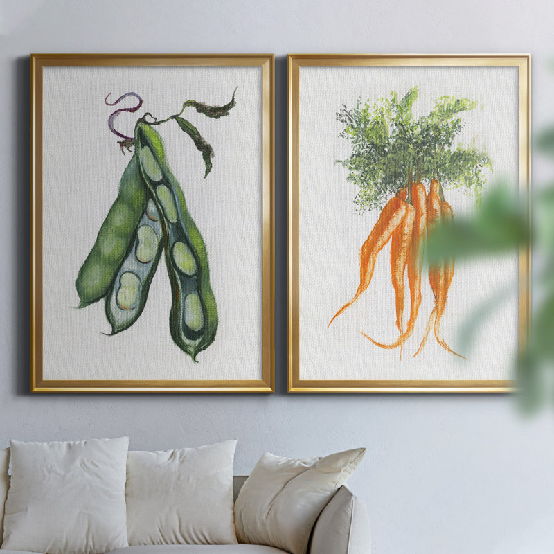 «Garden Fresh Peas», ensemble de 2 reproductions d'art, Pas de tapis, Toile encadrée dorée, H 18,5 po x l 49 po x P 1,5 po