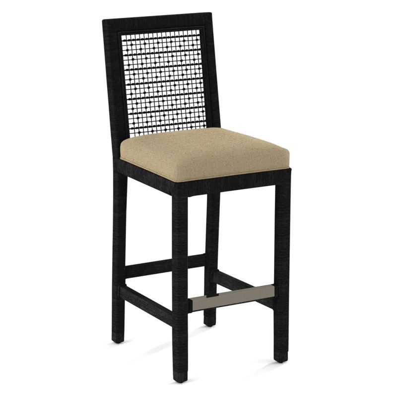 Pine Isle Bar Stool, Sunbrella Beige Pinstripe; 6205-74, Black