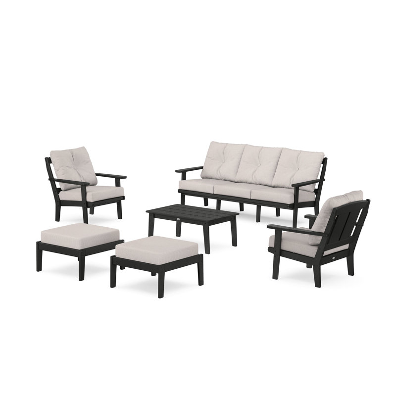 Mission 6 Piece Sofa Seating Group with Cushions, Dune Burlap , Black