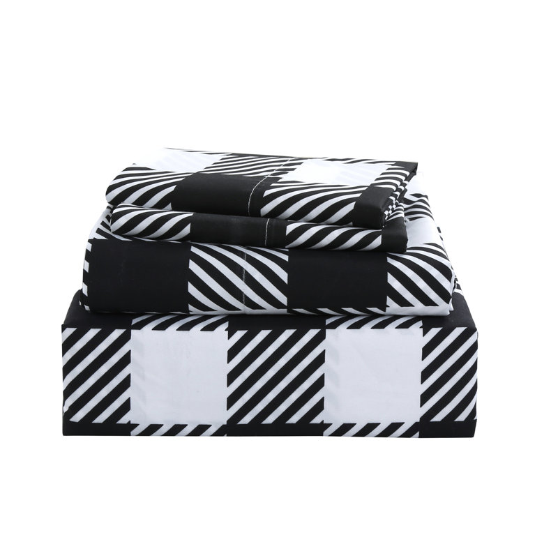 White/Black 4-piece Sheet set Full, Full Sheet Set with 2 Pillowcases
