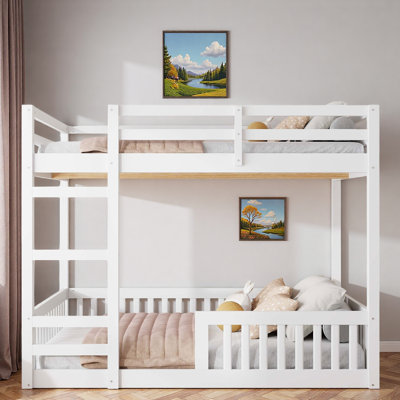 Wood Bunk Bed With Ladder And Guardrails