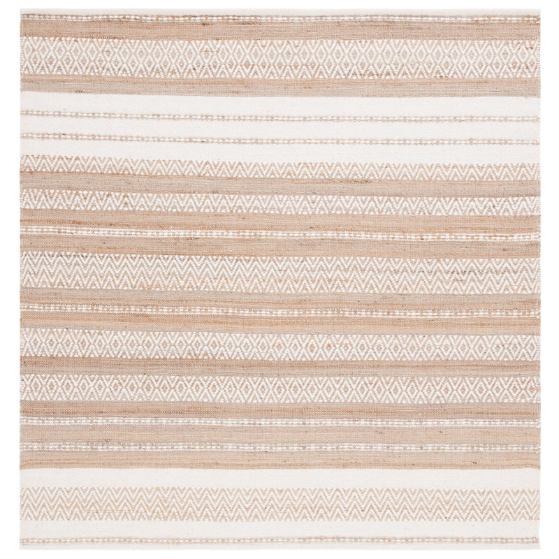 Jekia Hand Woven Jute, Wool Striped Rug, Square 6'