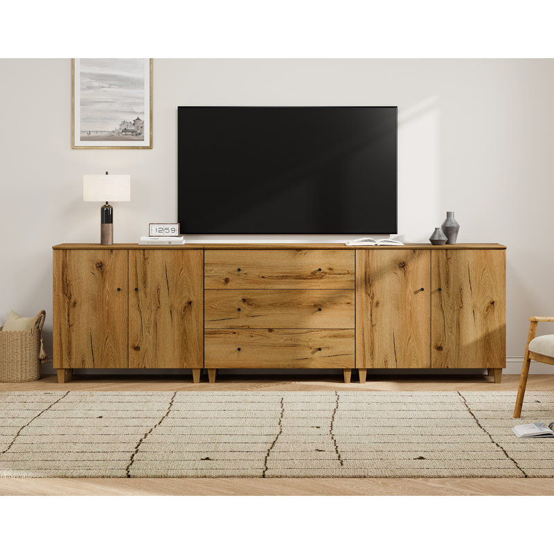 3-In-1 Wooden TV Stand With Cabinets And Drawers For Tvs Up To 100+ Inches, 106", Oak Wood