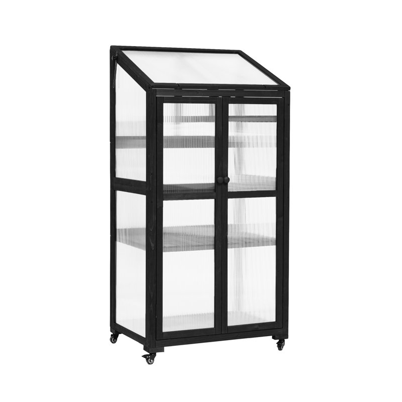 62Inch Height Wood Large Greenhouse Balcony Portable Cold Frame With Wheels And Adjustable Shelves For Outdoor Indoor Use, Black