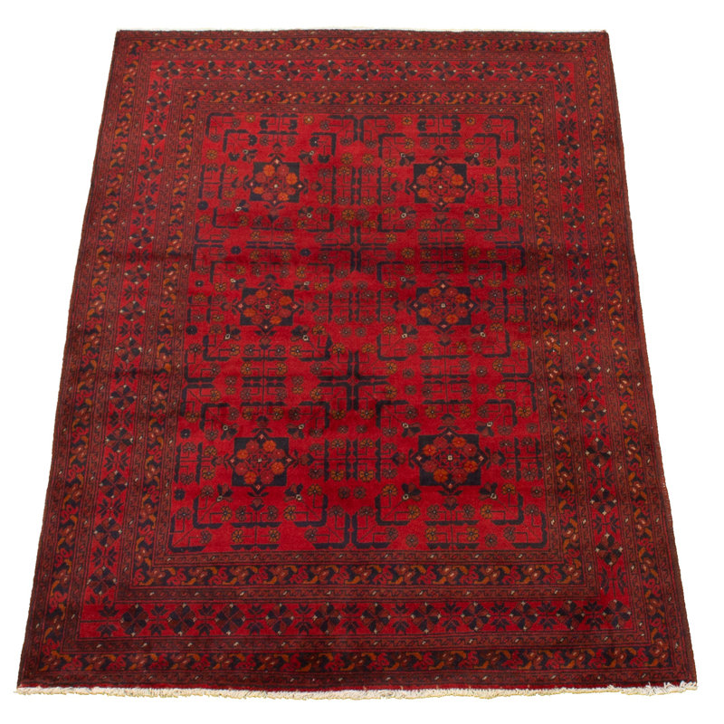 Tapis unique en laine noué à la main style Esari des années 2010 de 4 pi 1 po x 6 pi 3 po rouge Quantisha