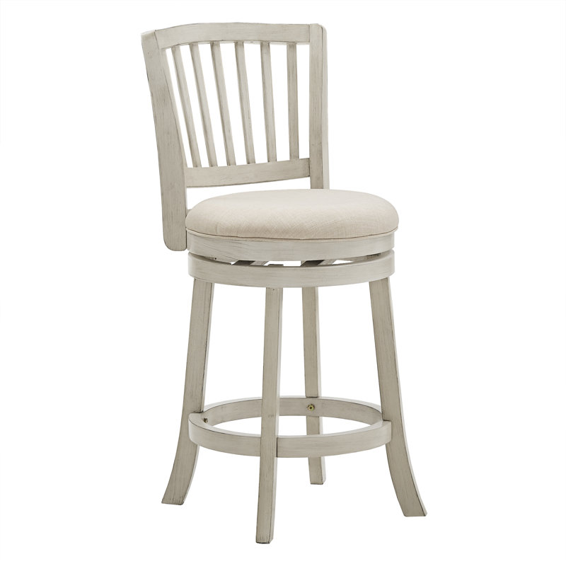 Tabouret de bar et de comptoir pivotant Jovie, Tabouret de comptoir (siège d'une hauteur de 24,3, Beige, Blanc antique