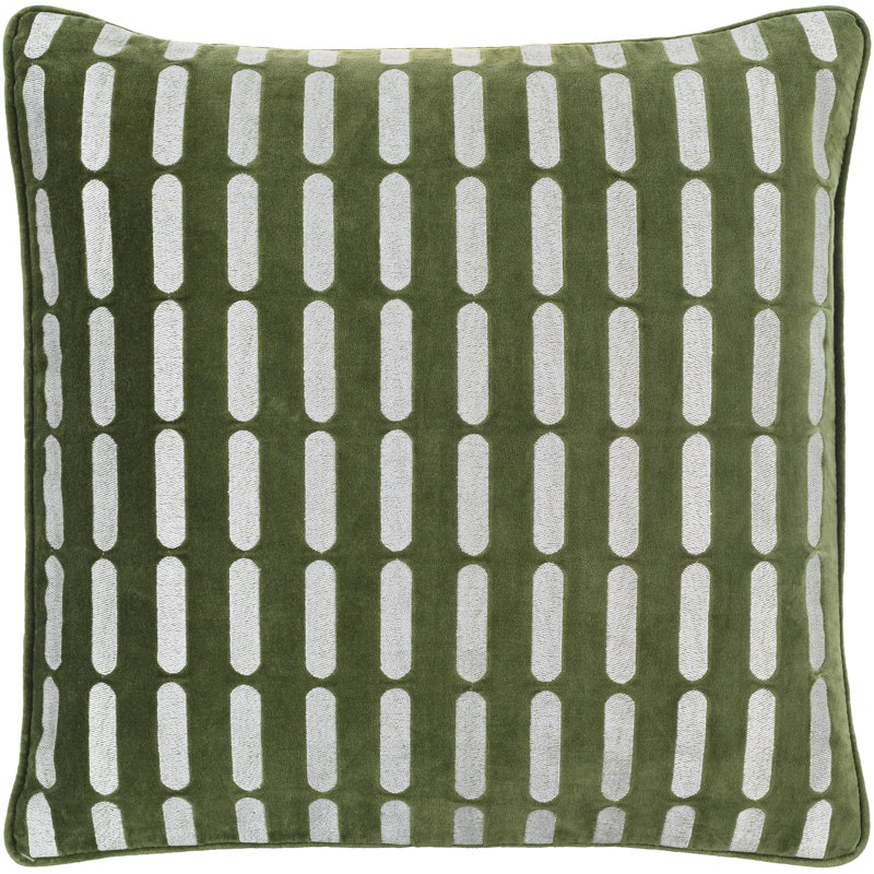 Coussin carré 100% coton Usman, H 18 po x l 18 po, Vert/blanc, Bas