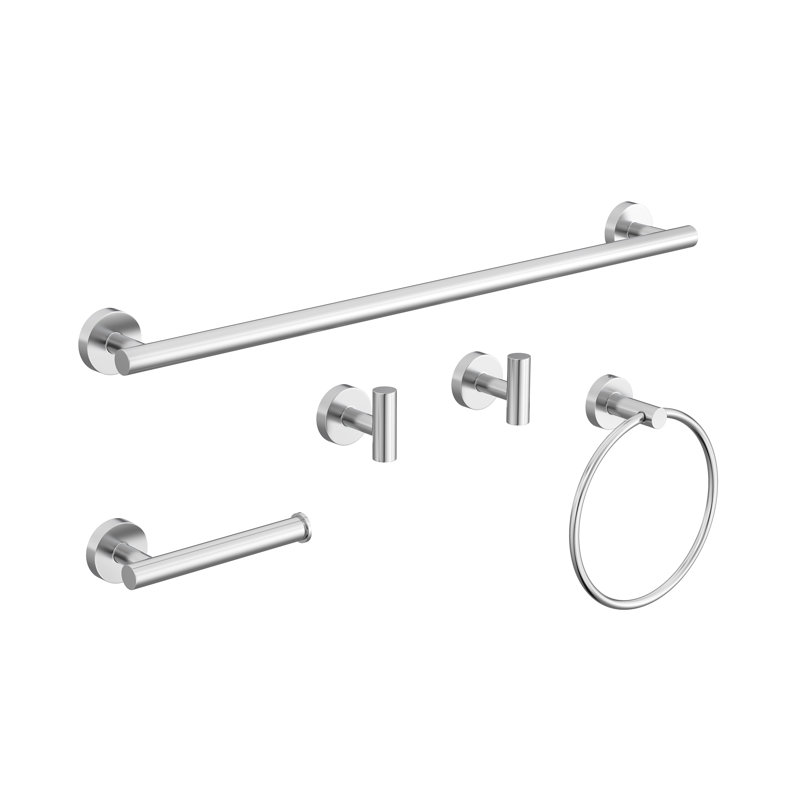 VIBRANTBATH 5-Piece Stainless Steel Bathroom Hardware Set, Sturdy & Easy to Install with Stylish Design, Polished Chrome