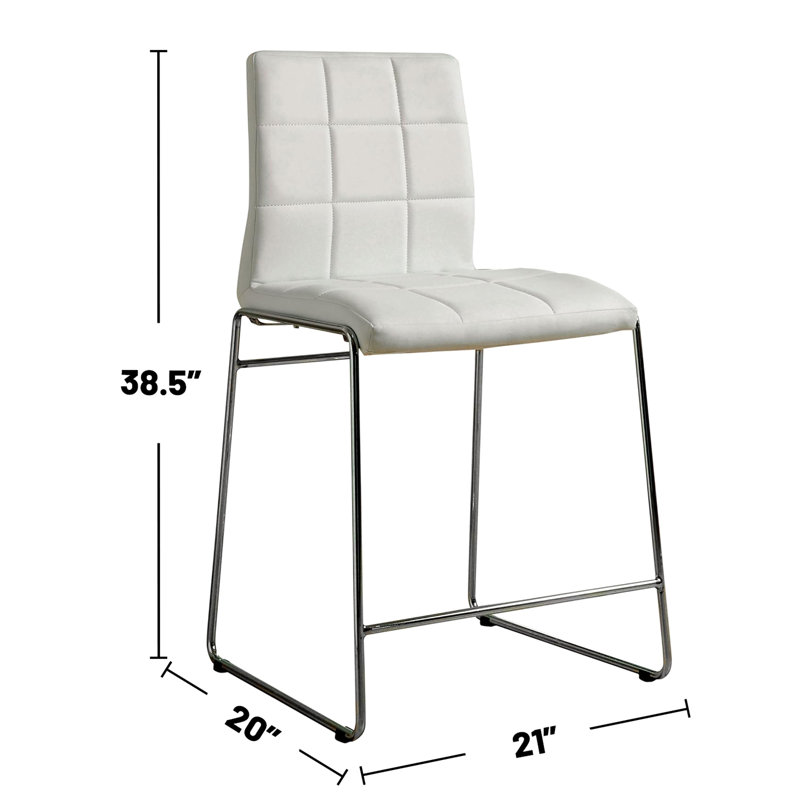 Chaises de comptoir rembourrées - blanches avec 2 chaises de salle à manger à pieds scintillants