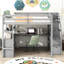 Lit mezzanine double gris avec bureau, tablettes, tablettes pratiques de rangement-489517729-489517735
