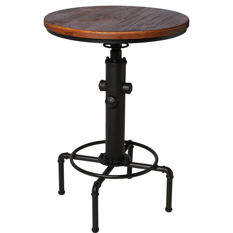 Industrial Bar Table 32.28"-36.22" Height Adjustable Swivel Round Wood Tabletop 23.62" Dia, Kitchen Dining Office Coffee Bistro Pub Table