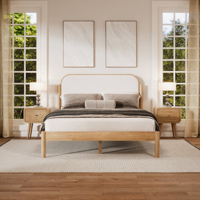 Ardin Solid Wood Bed Frame With Cream Boucle Upholstered Headboard by AllModern