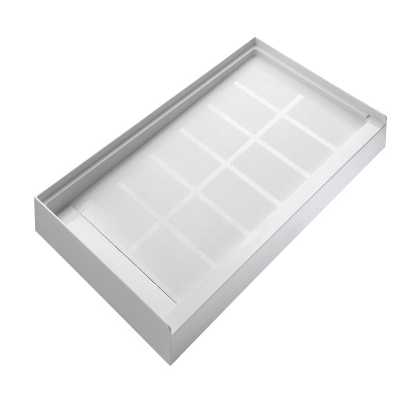 Bac de douche 60 po x 32 po à surface solide, drain à gauche, base à seuil simple avec ensemble de drain et couvercle