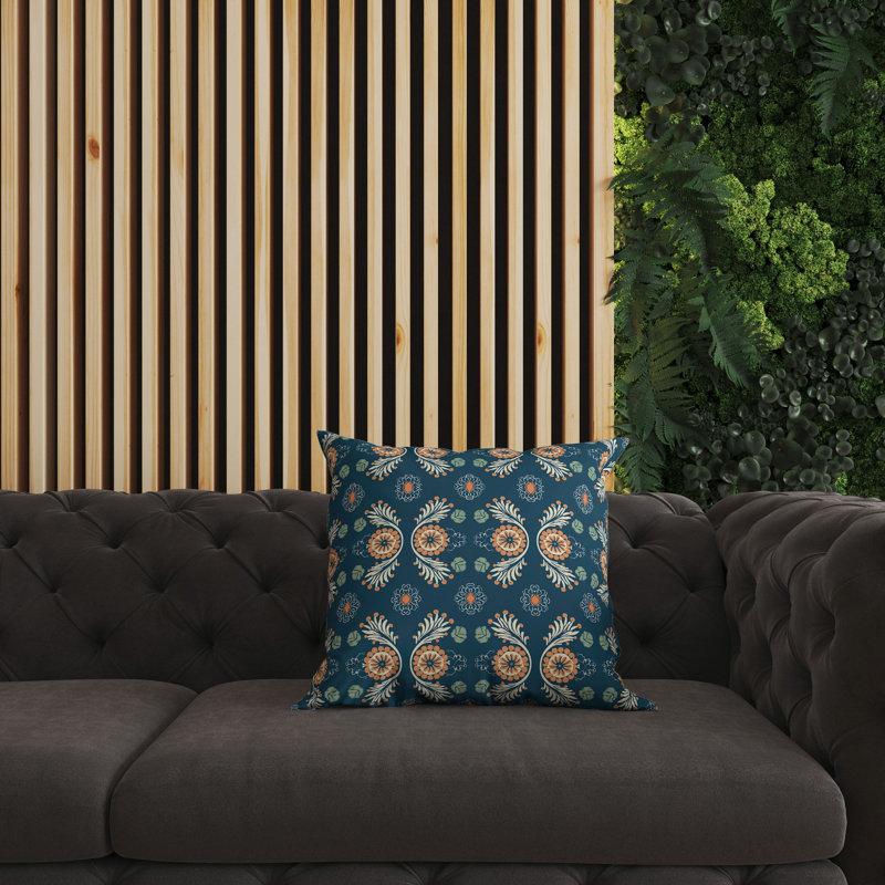Blue and Orange Floral Reversible Square Throw Pillow