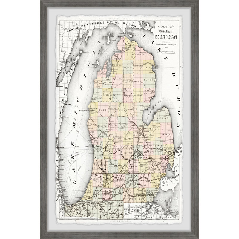 " Map Of Michigan " by Marmont Hill, 24" H x 36" W x 1.5" D