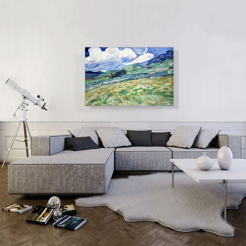 " Wheat Field Behind Saint-Paul 1889 " by Vincent Van Gogh Painting Print, 26" H x 40" W x 0.75" D