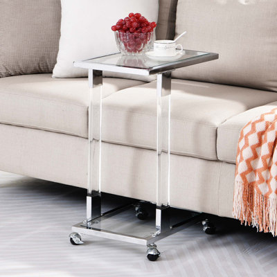 Table d'appoint Dawuan en verre chromé, table de bout en acrylique, table carrée en C avec plateau en verre et base en métal