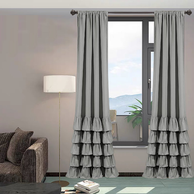 Paire de rideaux semi-transparents avec passe-tringle Allison, L 40 po x L 84 po, Gris foncé