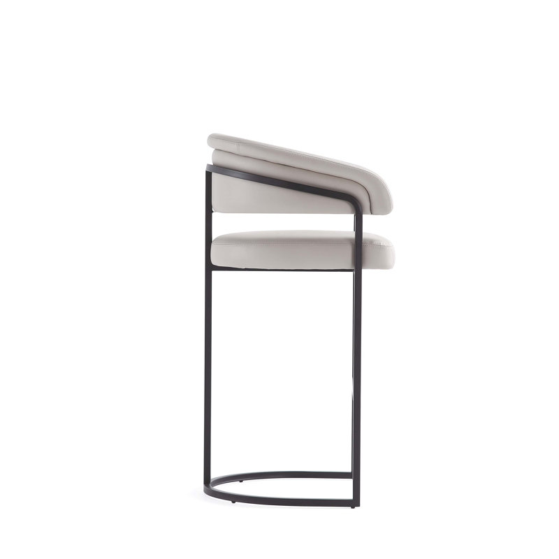 Benfeito Modern Vegan Leather Upholstered Metal Counter Stool in Light Grey, 2, Counter Stool 26.8",  Light Gray