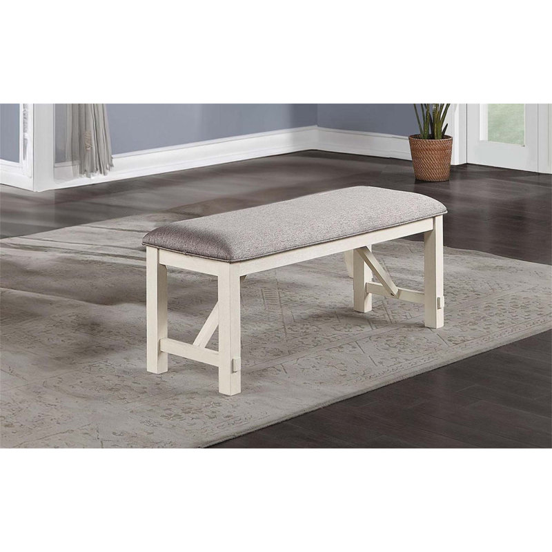 Banc de salle à manger de style campagnard moderne avec coussin rembourré gris et lignes épurées, parfait pour une assise confortable