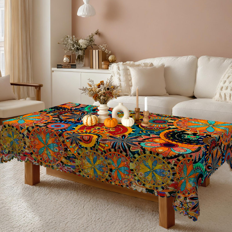 Nappe lavable à motif floral abstrait bohémien, L 86 po x l 60 po