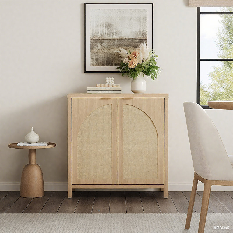 Boho - Rattan Sideboard With Adjustable Shelves, Light Oak
