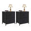 Commode à tiroirs, cadre en métal et plateau en bois, noir, deux paquets