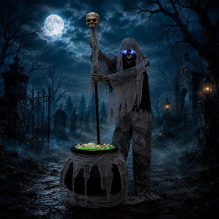 Samuel Alexander Animated Stirring Cauldron Creep Skeleton Halloween Decoration With Led Eyes - Black - Image 9