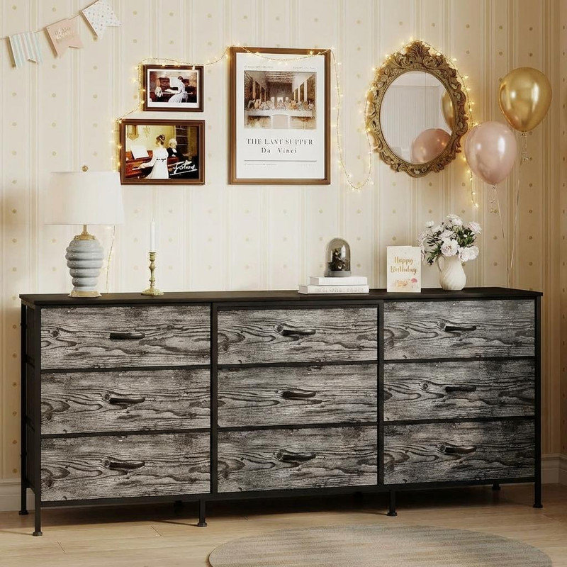 160 cm W Chest of 9 Drawers, Grey