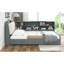 Lit plateforme double en bois gris avec tête de lit, tablettes, 2 tiroirs et plateau en pin de qualité-1688382165