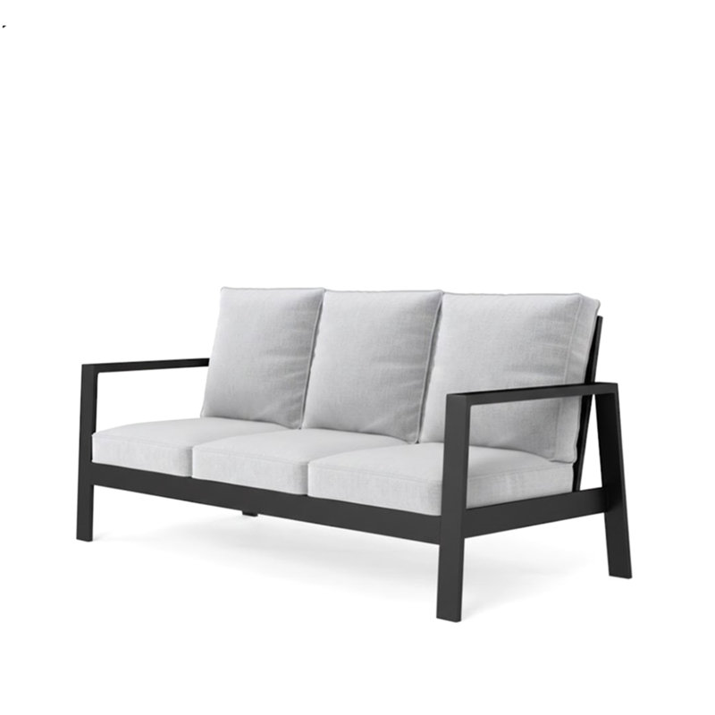 75" All-Weather Aluminum 3-Seat Patio Sofa With Thick Light Gray Cushions & Black Frame