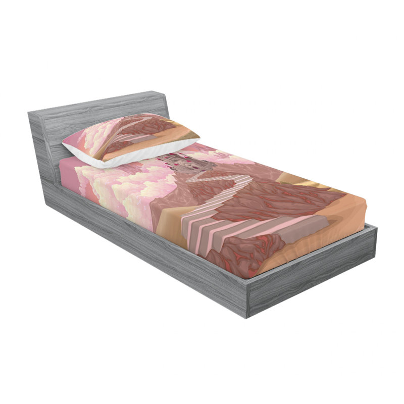 Microfiber Sheet Set, Twin XL Sheet Set with 1 Pillowcase, Beige/Pink