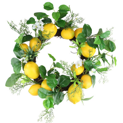 Couronne de fleurs artificielle citrons et marguerites jaune - 20 po