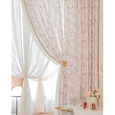 Rideaux français pastoraux français - Filtration de la lumière et dentelle transparente rétro-haut de gamme à imprimé rococo pour fenêtres