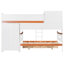 Lit superposé simple au-dessus d'un lit double avec rangement et tablettes lumineuses, blanc orangé, élégante pièce de chambre à coucher avec accents orange à finition éclairée, solution peu encombrante-1217652957