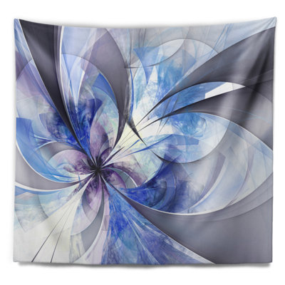 Grande tapisserie fleur symétrique en motif floral bleu