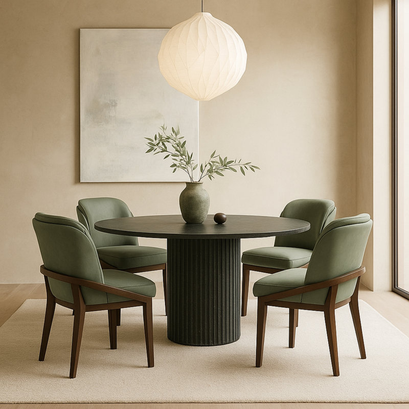 Chaise rembourrée en cuir Navo, Noyer teinté, Cuir végétalien vert