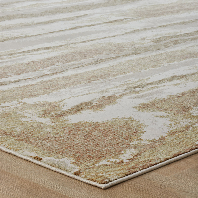 Narooma Ivory Gold Brushstroke Stripe Area Rug, Rectangle 8'6" x 11'6"
