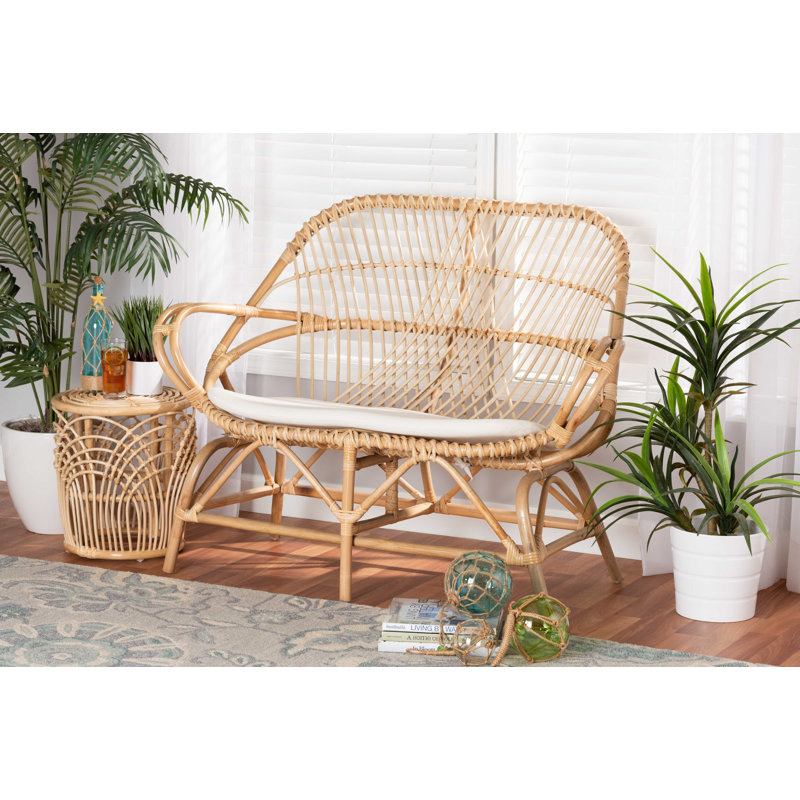 Nancee 44.9'' Rattan Round Arm Loveseat with Reversible Cushions
