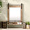 Miroir de porte de grange mural industriel en bois avec tablette Usher