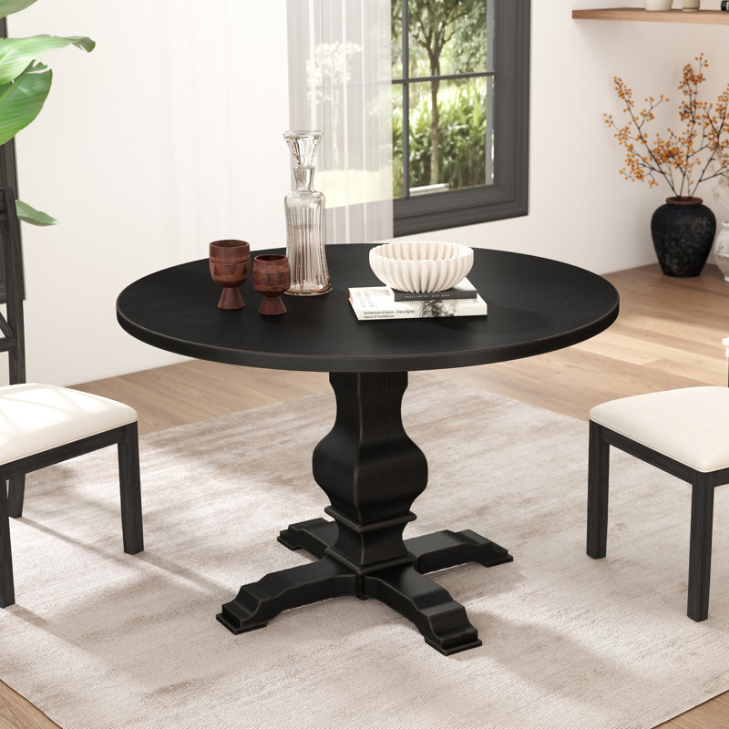 Keltner Round Solid Wood Base Dining Table, Black